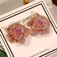 Pendientes de cobre con forma de rosa, joyería de moda, Circonia cúbica encantadora 2024 - compra barato