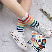 3 pairs lot pack women Tide the new arrival fashion rainbow stripe sport cotton happy funny socks cute colorful 2024 - buy cheap