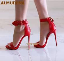 Sandália de salto alto fino com laço borboleta, sapatos elegantes de salto alto para mulheres e casamento com tamanho 46, vermelho, branco, preto 2024 - compre barato