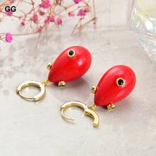 GuaiGuai Jewelry Teardrop Red Sea Shell Pearl Mixed color Cz Pave hook Earrings 2024 - buy cheap