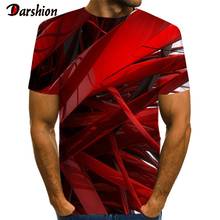 Camiseta masculina com estampa 3d geométrica, camisa de manga curta com listra vermelha e estampa 3d de anime casual para homens, tamanho 6xl 2024 - compre barato