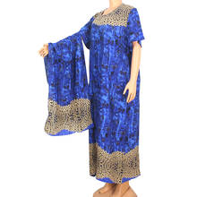 Dashikiage New Arrival Fashion Summer African Dresses For Women Floral Print Blue Pure Cotton Short Sleeve Maxi Dress For Women 2024 - buy cheap