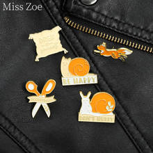 Be Happy Take It Easy Enamel Pins Custom Fox Snails Scissors Brooch Lapel Badge Denim Bag Cartoon Jewelry Gift For Women Friends 2024 - buy cheap