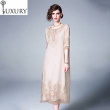 Quality New 2020 Top Summer Fashion Organza Embroidery Women O-Neck 3/4 Sleeve Midi Party Vintage Dress Green Apricot XXL 2024 - buy cheap