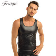 Moda masculina sexy fitness tank top clubwear undershirt colete de couro falso sem mangas dos homens musculação stringers colete 2024 - compre barato