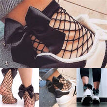 Popular Sexy Mesh Lace Fishnet Ankle High Socks for Women's Girls Fishnet Bow Knot Black Cute Short Socks 2024 - buy cheap