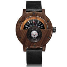 Creative Compass Turntable Number Design Mens Wooden Watch Men Brown Wood Leather Band Unique Natural Wood Wrist Watches Rel 2024 - buy cheap
