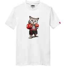 JFUNCY-Camiseta 100% de algodón para hombre, camisa informal de manga corta con cuello redondo y estampado de gato, holgada de gran tamaño, S-6XL verano 2024 - compra barato