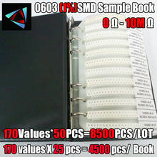 4250/8500 PCS/LOT  RC0603 FR-07 0603 1% SMD Resistor Sample Book 0R~10M Tolerance 170 Values 25pcs 4250 pcs Resistors Kit 2024 - buy cheap