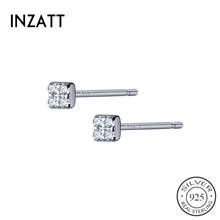 INZATT Real 925 Sterling Silver Zircon Tiny Square Stud Earrings For Fashion Women Party Fine Jewelry OL  Minimalist Accessories 2024 - buy cheap
