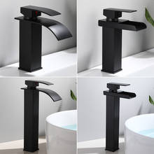 Grifo de lavabo de cascada negra, mezclador de latón, para baño, mezclador de agua caliente y fría 2024 - compra barato