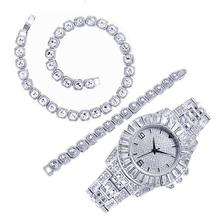 Relógio de luxo masculino, com colar, pulseira de hip hop, corrente, tenis, ostentação, para homens, mulheres, ostentação 2024 - compre barato