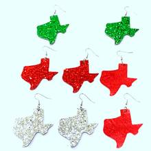 Texas mapa brincos de couro moda nova cor das senhoras glitter lantejoulas brincos de couro jóias presentes por atacado 2024 - compre barato