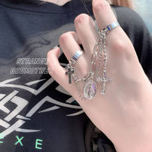 Fashion Silver Color Plated Retro Punk Cross Rings Finger Chain Resizable Stainless Steel Rings Set Jewelry Gift Unisex Ring 2024 - buy cheap