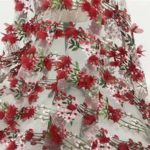 3D Red Floral Tulle Lace Fabric Nigerian Embroidery Tulle Fabric Sewing Craft Accessories Petal lace fabric Party dress lace 2024 - buy cheap