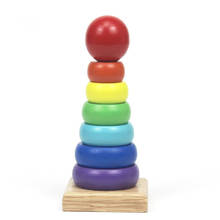 Torre de brinquedo infantil, brinquedo infantil de arco-íris em madeira colorido quente 2024 - compre barato