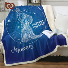 BeddingOutlet Aquarius Sherpa Throw Blanket Galaxy Stars Bedspread Constellation Blue Plush Sofa Blanket Zodiac Cozy Thin Quilt 2024 - buy cheap