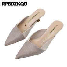 Bling Women Ladies Dress Shoes Mules Slipper Thin Pointed Toe Glitter High Heels Size 4 34 Pink Kitten Medium Pumps Casual 2021 2024 - buy cheap