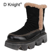 Bota de couro genuíno com plataforma, calçado feminino clássico original com pelos para mulheres, salto alto da neve 2024 - compre barato
