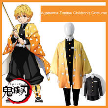 Traje de cosplay infantil agatsuma zenitsu, fantasia de demon slayer, para crianças, halloween, presentes para meninos 2024 - compre barato