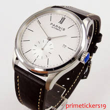 PARNIS 42mm men watch date white dial self winding black dial leather strap 2024 - buy cheap