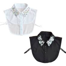 Womens Detachable Blouse False Collar Handmade Beading Rhinestone Sequins Flower Lapel Adjustable Half-Shirt Necklace 2024 - buy cheap