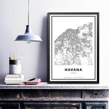 Black White Havana Map Canvas Prints Havana Cuba City Map Modern Wall Art Painting Havana Gift Travel Poster Home Room Decor 2024 - buy cheap