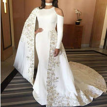 Arabic Kaftan Evening Dresses White Mermaid Prom Party Dress Indian Abaya Morrocan Dress WIth Embroidery 2024 - buy cheap