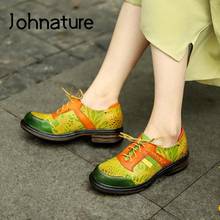 Johnature Genuine Leather Pumps Women Shoes Mixed Colors Lace-Up Retro 2022 New Spring/Autumn Concise Handmade Ladies Shoes 2024 - buy cheap