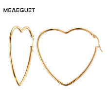 Meaeguet brinco feminino elegante, coração grande, argola dourada, aço inoxidável, oco, círculo joias para orelha-2mm x 38mm 2024 - compre barato