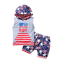 FOCUSNORM 1-4Y Summer Fashion Baby Boys Clothes Sets 2pcs Letter Striped Printed Sleeveless Hooded Tops Shorts 2024 - buy cheap