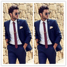 Navy Blue Groom Tuxedos Notch Lapel Groomsmen Wedding Tuxedos Popular Men Formal Prom Jacket Blazer Suit(Jacket+Pants)1103 2024 - buy cheap