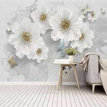 Пользовательские обои 3D стерео ювелирные изделия белые цветы фрески гостиная спальня домашний декор самоклеящиеся холст настенные наклейки Фреска 2024 - купить недорого