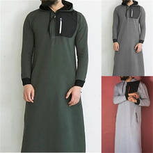 Homens de manga longa plus size, roupa masculina, manga saudita árabe jubba thobe, camisola de inverno, agasalho com capuz islâmico 2024 - compre barato