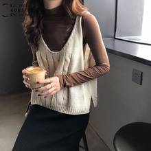 Sweater Vest Women Solid V-neck Knitted Sweaters Vests Womens Korean-style Top Simple Loose Leisure Fashion Multi-color Chic 2024 - buy cheap