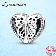 Real fashion 925 Sterling Silver Butterfly fairy clear CZ Heart shape Clip beads Fit Original reflection Charm Bracelet jewelry 2024 - buy cheap