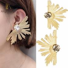 2020 New Design Personality Big Fan Leaf Crystal Statement Stud Earring for Girl Exaggerated Boho Gold Color Female Stud Earring 2024 - buy cheap