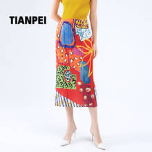 Miyake pleated skirts womens clothes 2021 split straight skirt master painting design print Korea long skirt 2024 - buy cheap