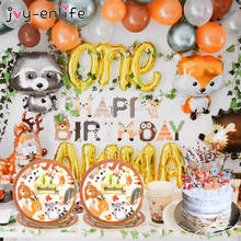 Decoração para festa infantil, decoração de bolo de animais florestais da selva, pequeno animal, pratos, copos de papel para crianças, aniversário, sobremesa 2024 - compre barato