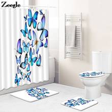 Conjunto de tapetes e cortinas de flanela para banheiro, conjunto de tapetes absorventes com borboleta para decoração de banheiro 2024 - compre barato