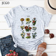JCGO Summer Cotton Women T Shirt S-5XL Versatile Flower Plants Print Short Sleeve Women Tees Tops Casual O-Neck Female TShirts 2024 - buy cheap