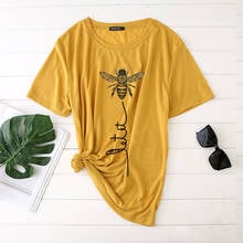 Seeyoushy kawaii abelha impressão camiseta feminina harajuku manga curta oversize verão camiseta casual solto gráfico senhoras topos 2024 - compre barato