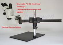 Fyscope trinocular microscópio estéreo 7x 45x simul-focal guia zoom contínuo 2024 - compre barato