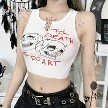 ArtSu-Camiseta sin mangas blanca con calavera gótica para mujer, retales Harajuku Punk Brook, ropa de calle Grunge, Tops cortos básicos de verano VE52574 2024 - compra barato