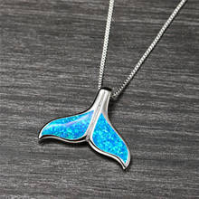 Cute Female Blue Opal Pendant Necklace Classic Silver Color Chain Necklaces For Women Vintage Mermaid Fish Tail Wedding Necklace 2024 - buy cheap