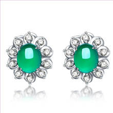 FYJS Unique Silver Plated Oval Shape Green Agates Stud Earrings for Women with Cubic Zirconia Jewelry 2024 - buy cheap