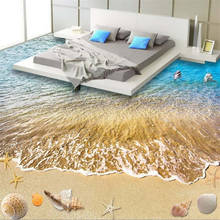 Custom floor painting 3d summer beach wave floor painting living room bedroom shopping mall hotel floor painting papel de parede 2024 - buy cheap