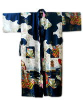 Sexy azul marinho das mulheres chinesas seda rayon robe quimono vestido de banho flores s m l xl xxl xxxl frete grátis s0015 2024 - compre barato