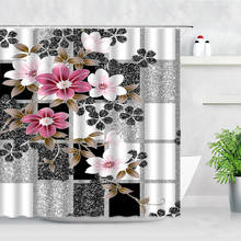 Creative Floral Shower Curtains Pink Flowers White Gray Black Cube Plaid Print Japanese Style Screens Decor Bathroom Curtain Set 2024 - buy cheap