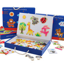 Quebra-cabeças magnético de madeira para crianças, brinquedo educacional com desenho de animal 2024 - compre barato